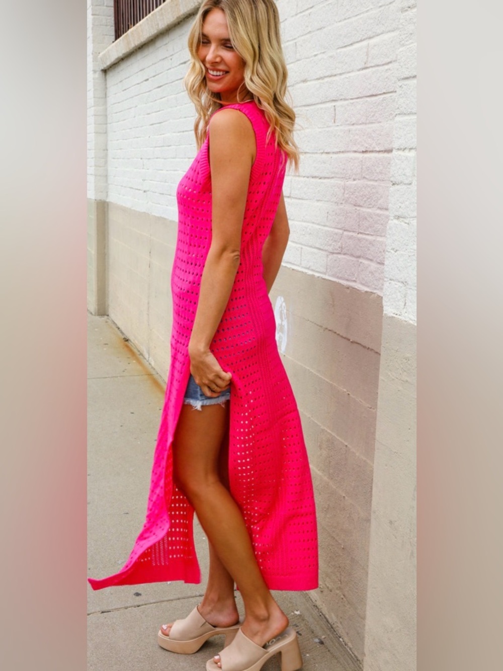 NEW [First Love] Crochet Sleeveless Sheer Maxi Cover-Up Dress Women's Plus Sizes - Picture 8 of 13